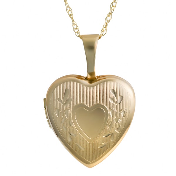 Fremada 10k Yellow Gold Heart Locket with Delicate 18 inch Rope Chain