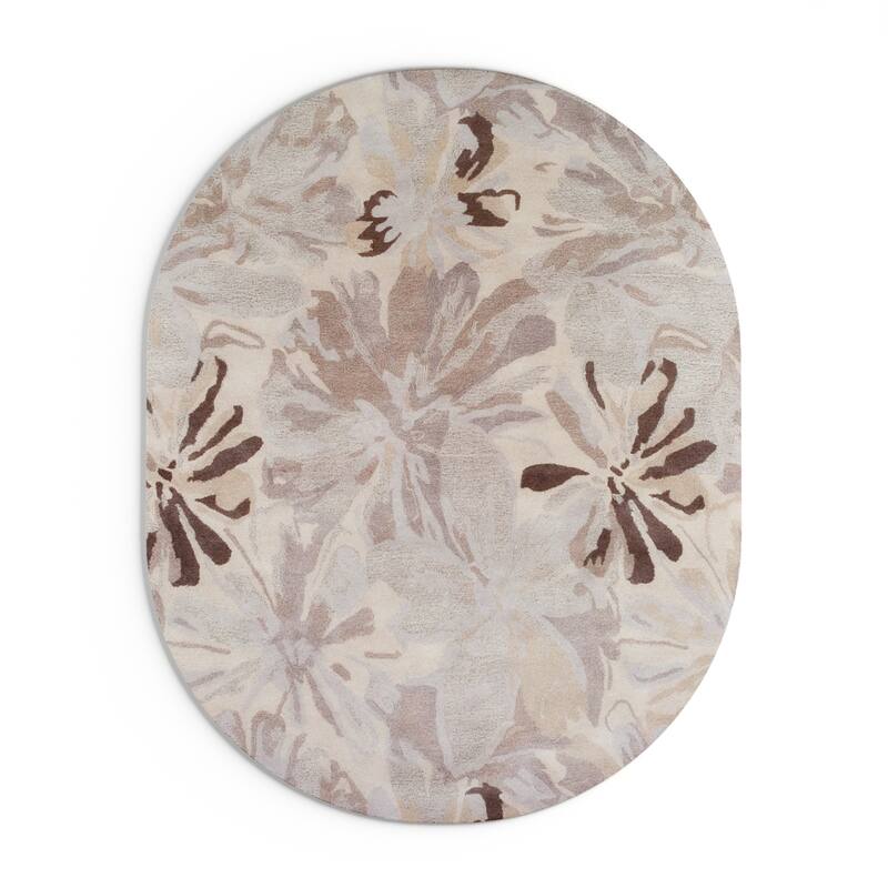 Handmade Putty Transitional Floral Wool Area Rug