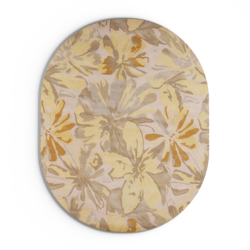 Handmade Putty Transitional Floral Wool Area Rug