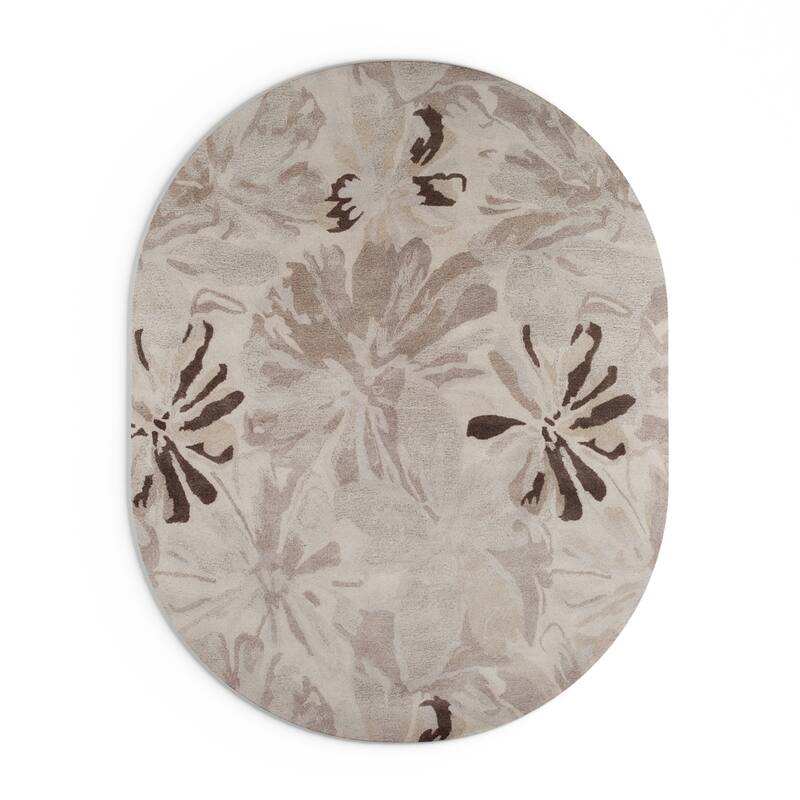 Handmade Putty Transitional Floral Wool Area Rug