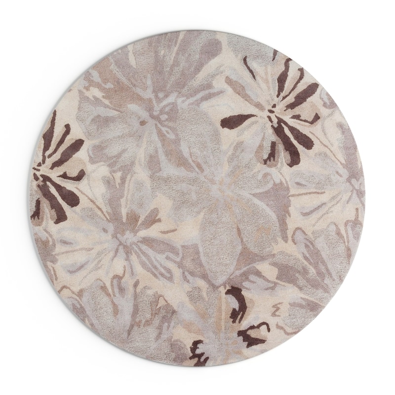 Handmade Putty Transitional Floral Wool Area Rug - Grey - 8' Round/Surplus