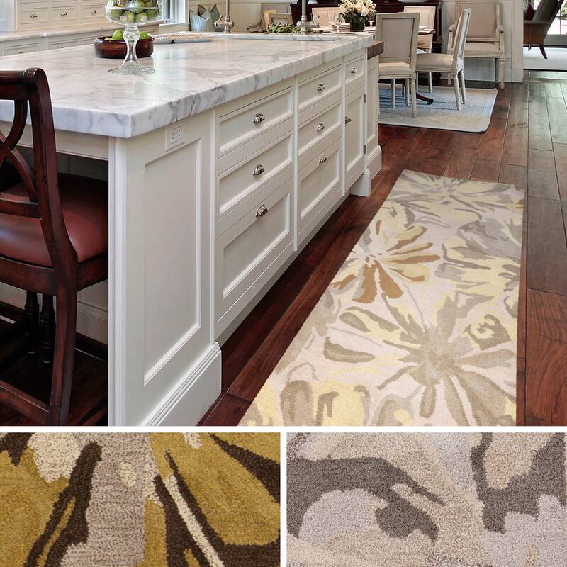 Handmade Putty Transitional Floral Wool Area Rug