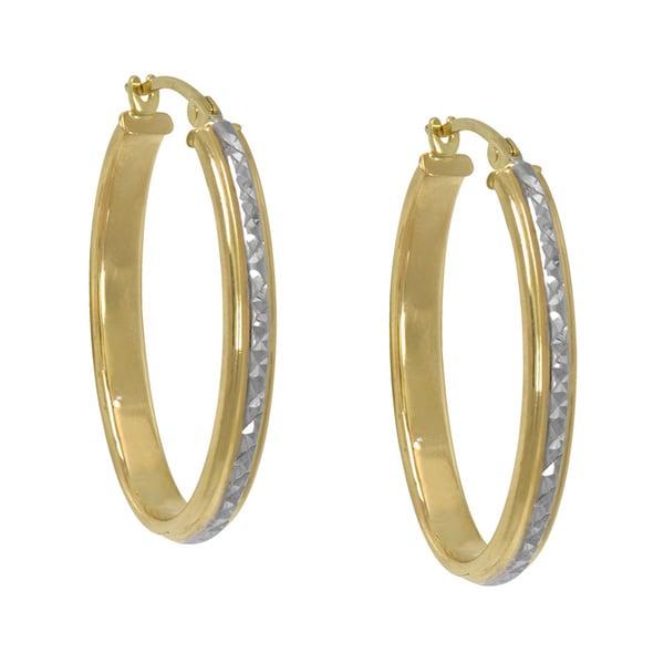 Shop 14k Two Tone Diamond Cut Hoop Earrings Free Shipping Today 9290061 2269