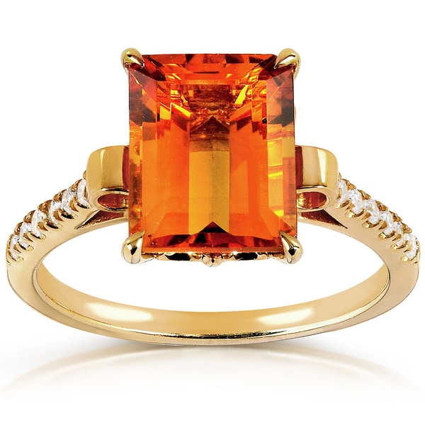 Annello by Kobelli 14k Goldplated Silver Orange Citrine and 1/6ct TDW Diamond Ring