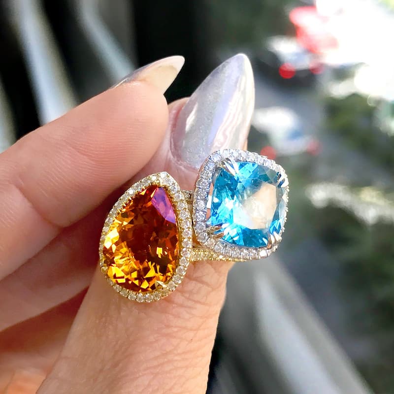 Annello by Kobelli 10k Yellow Gold Pear-shape Orange Citrine and 1/3ct TDW Diamond Halo Ring