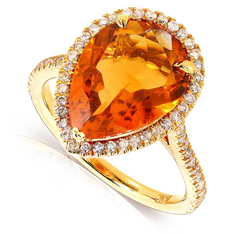 Annello by Kobelli 10k Yellow Gold Pear-shape Orange Citrine and 1/3ct TDW Diamond Halo Ring