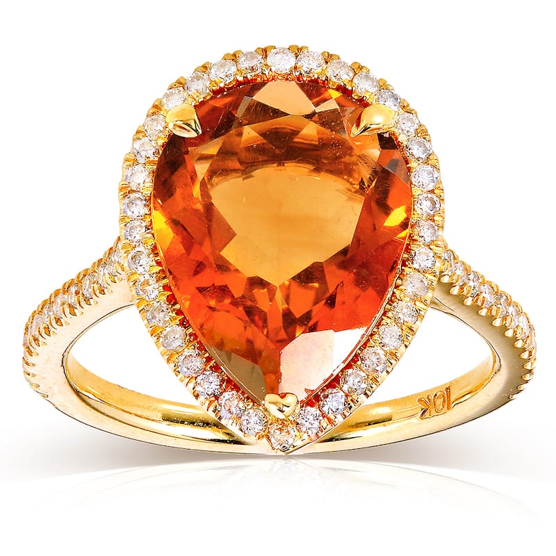 Annello by Kobelli 10k Yellow Gold Pear-shape Orange Citrine and 1/3ct TDW Diamond Halo Ring - 4