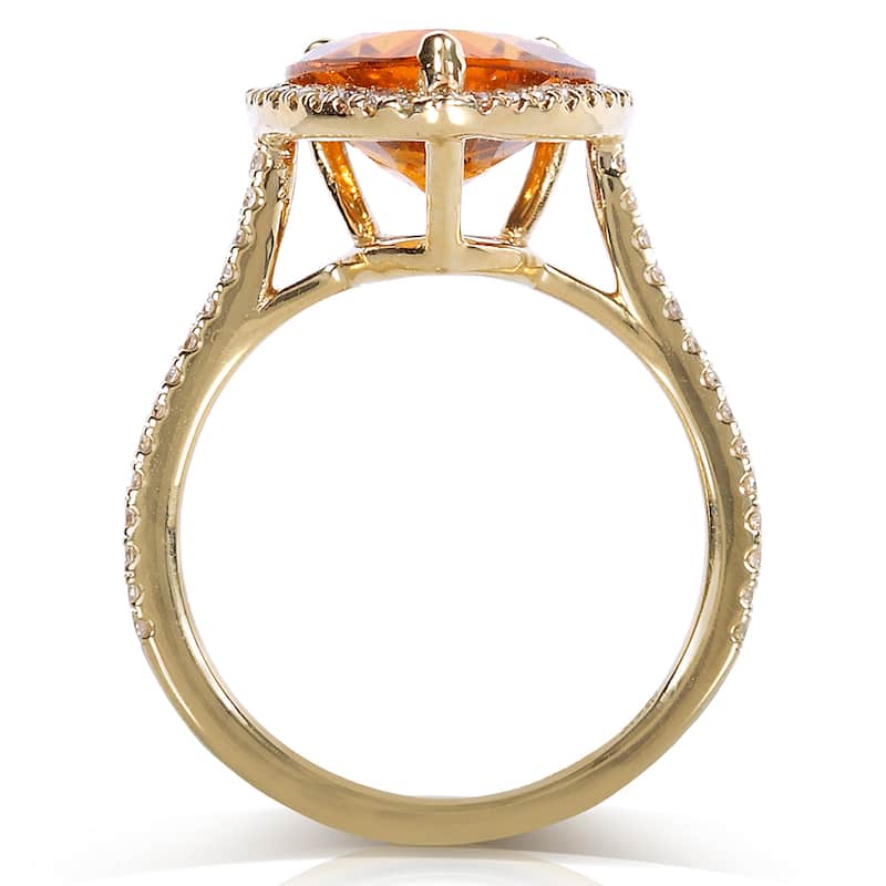 Annello by Kobelli 10k Yellow Gold Pear-shape Orange Citrine and 1/3ct TDW Diamond Halo Ring