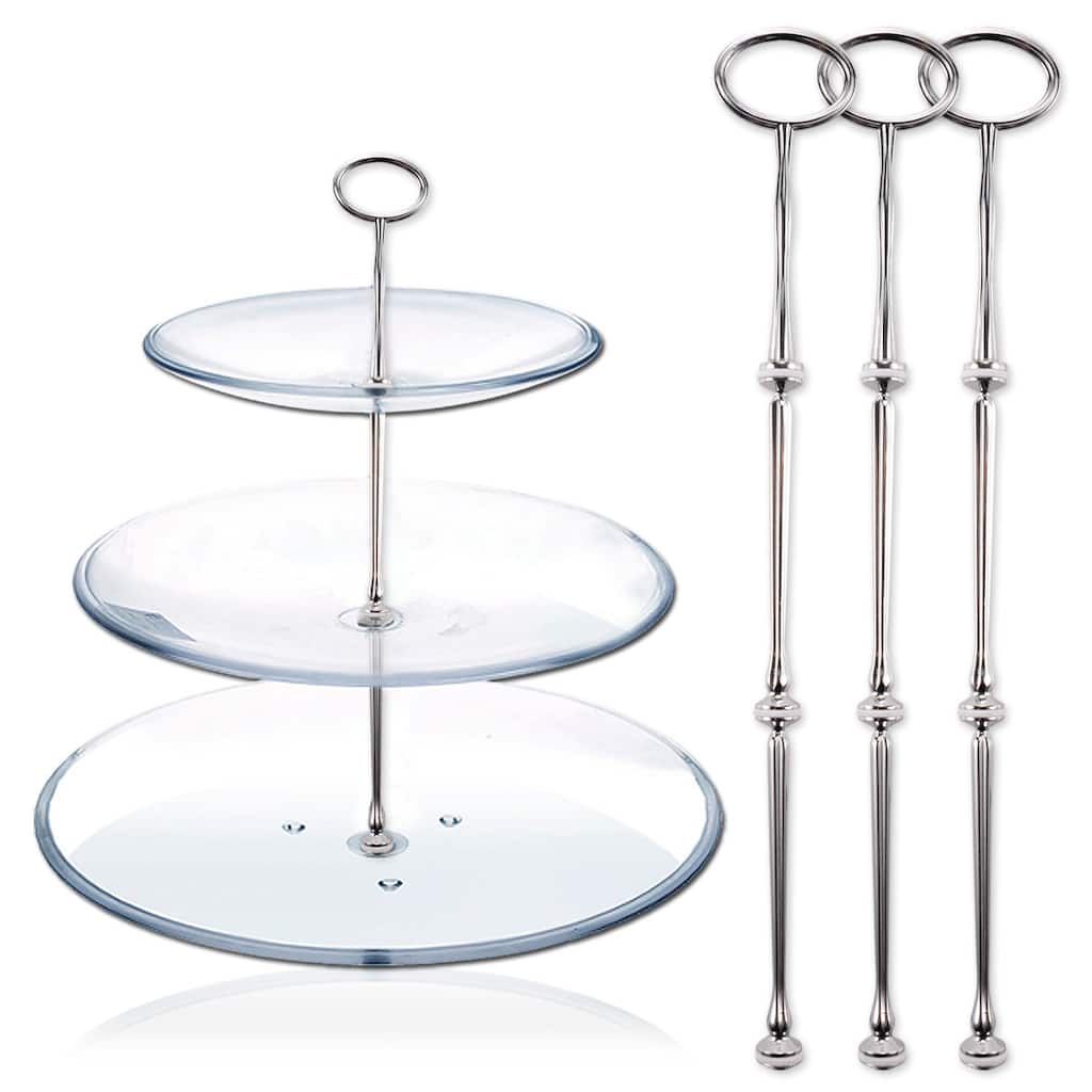 3-tier Oval Cake Plate Stand Fittings with Silver Plate Stands (Set of 3)