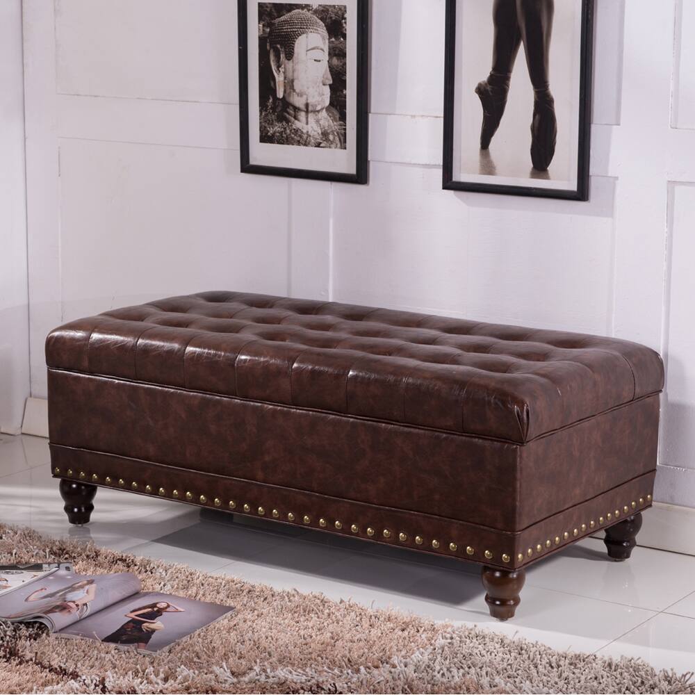 Luxury Comfort Collection Classic Tufted Storage Bench Ottoman with Nailhead Trim