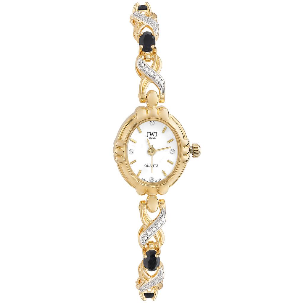 JWI Women's Brass Diamond Accent and Gemstone Watch