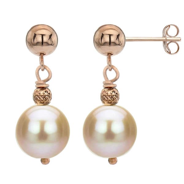 Shop DaVonna 14k Rose Gold Pink Freshwater Pearl Dangle Earrings (8-9 ...