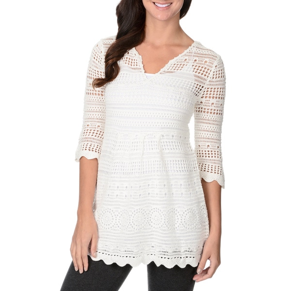 Chelsea & Theodore Womens White Scallop hem Knit Tunic   16453437