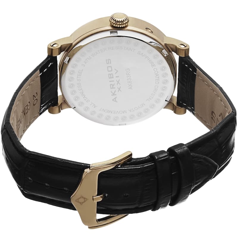 Akribos XXIV Men's Quartz AM/PM Indicator Leather Gold-Tone Strap Watch