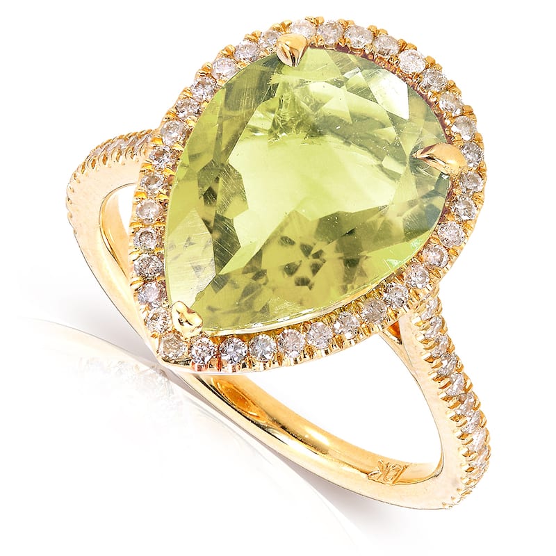 Annello by Kobelli 10k Yellow Gold Pear-shape Lime Quartz and 1/3ct TDW Diamond Halo Ring