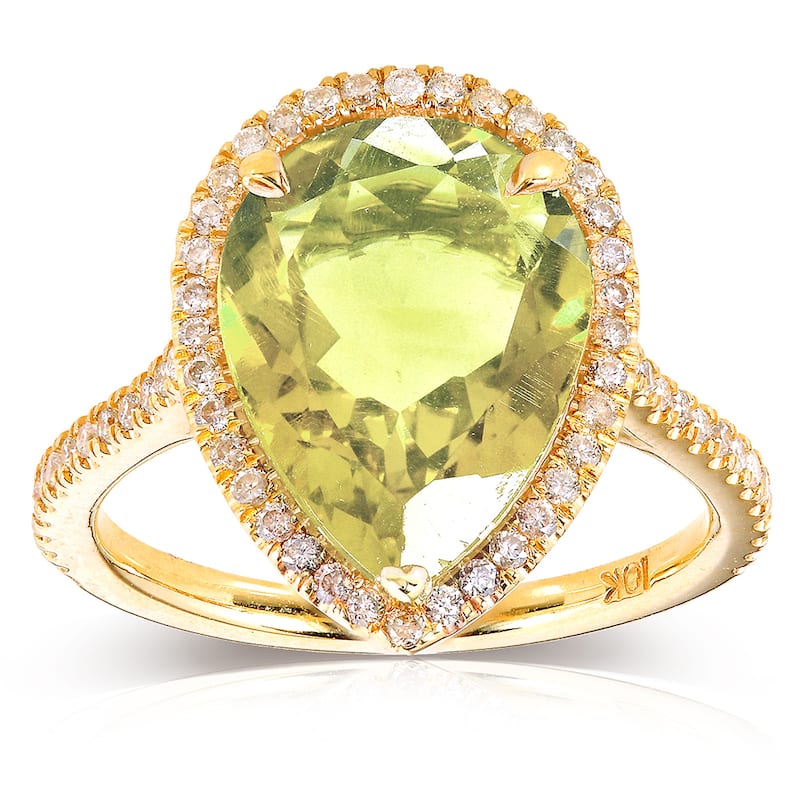 Annello by Kobelli 10k Yellow Gold Pear-shape Lime Quartz and 1/3ct TDW Diamond Halo Ring - 4