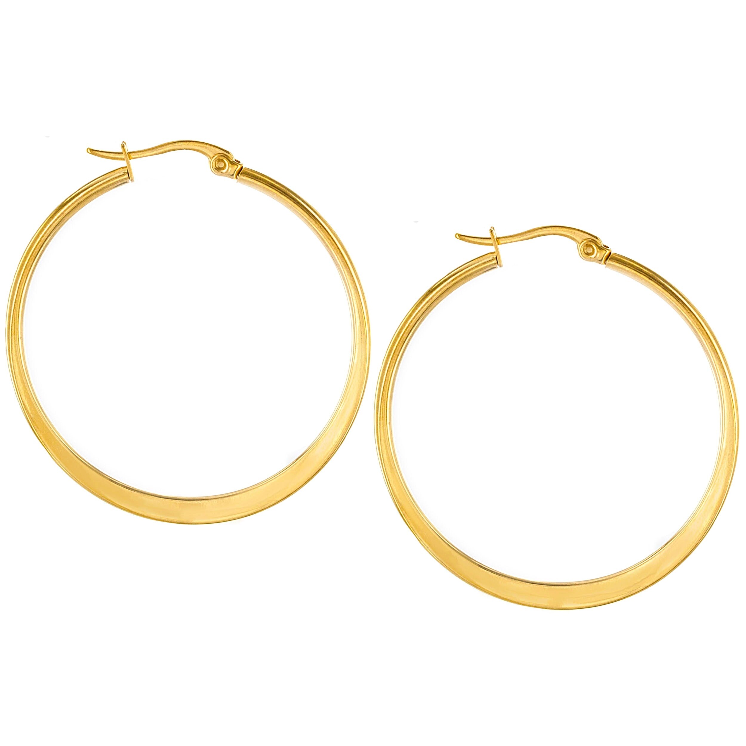 Q Gold Stainless Steel Polished Large Cross Hoop Earrings