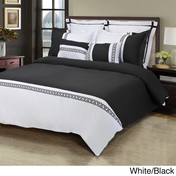 Superior Emma Greek Key Embroidered Microfiber 7 Piece Duvet Cover Superior Emma Greek Key Embroidered Microfiber 7 Piece Duvet Cover Set