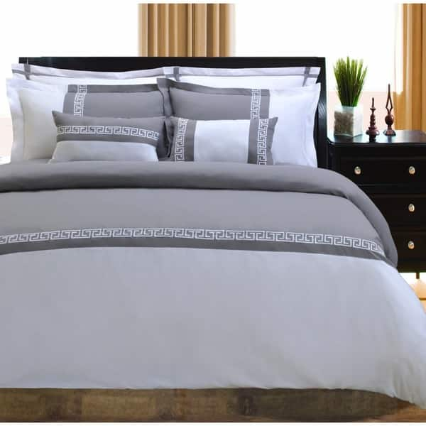 Miranda Haus Emma Greek Key Embroidered Microfiber 7pc Duvet Cover Set On Sale Overstock 9290962