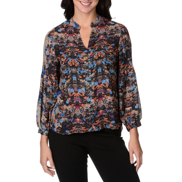 Chelsea & Theodore Women's Floral Button-front Top - Free Shipping On ...