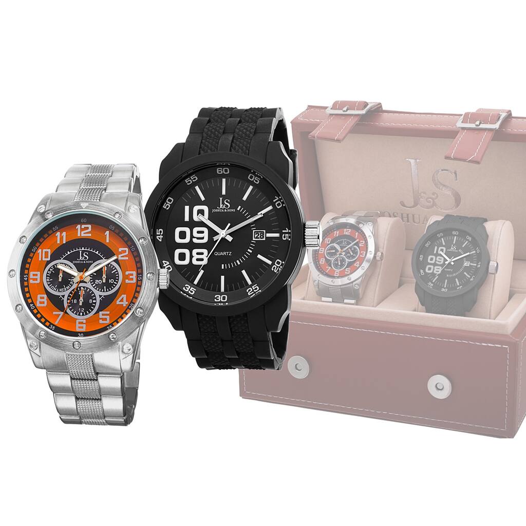 Joshua & Sons Men's Quartz Multifunction Strap/Bracelet Watch Set