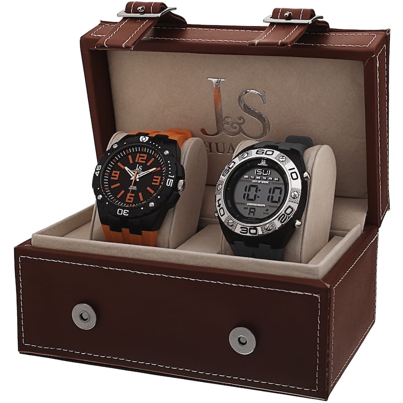 Joshua & Sons Men's Swiss Quartz Digital/Analog Strap Watch Set