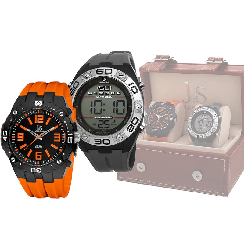 Joshua & Sons Men's Swiss Quartz Digital/Analog Strap Watch Set