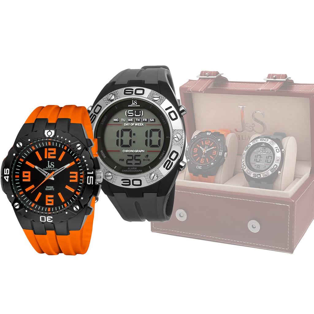 Joshua & Sons Men's Swiss Quartz Digital/Analog Strap Watch Set