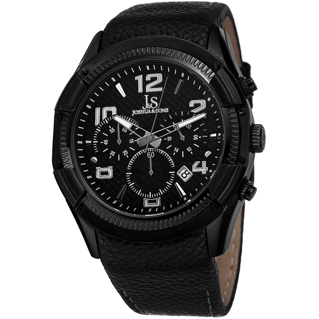 Joshua & Sons Men's Chronograph Leather Black Strap Watch