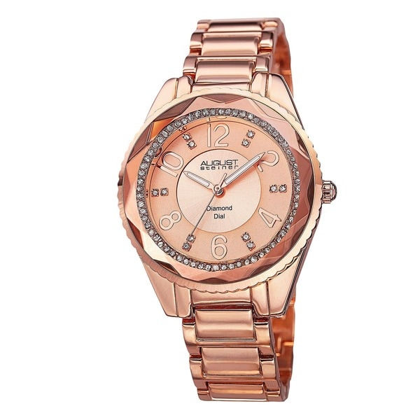 August Steiner Women's Swiss Quartz Diamond & Crystal Rose-Tone Bracelet Watch