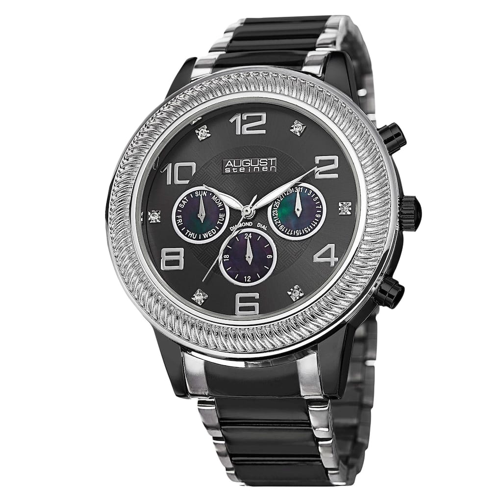 August Steiner Men's Diamond Swiss Quartz Multifunction Two-Tone Bracelet Watch