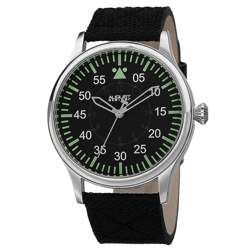August Steiner Men's Swiss Quartz Canvas Silver-Tone Strap Watch