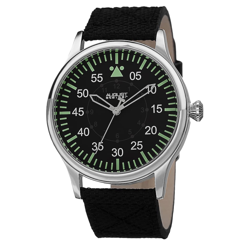 August Steiner Men's Swiss Quartz Canvas Silver-Tone Strap Watch