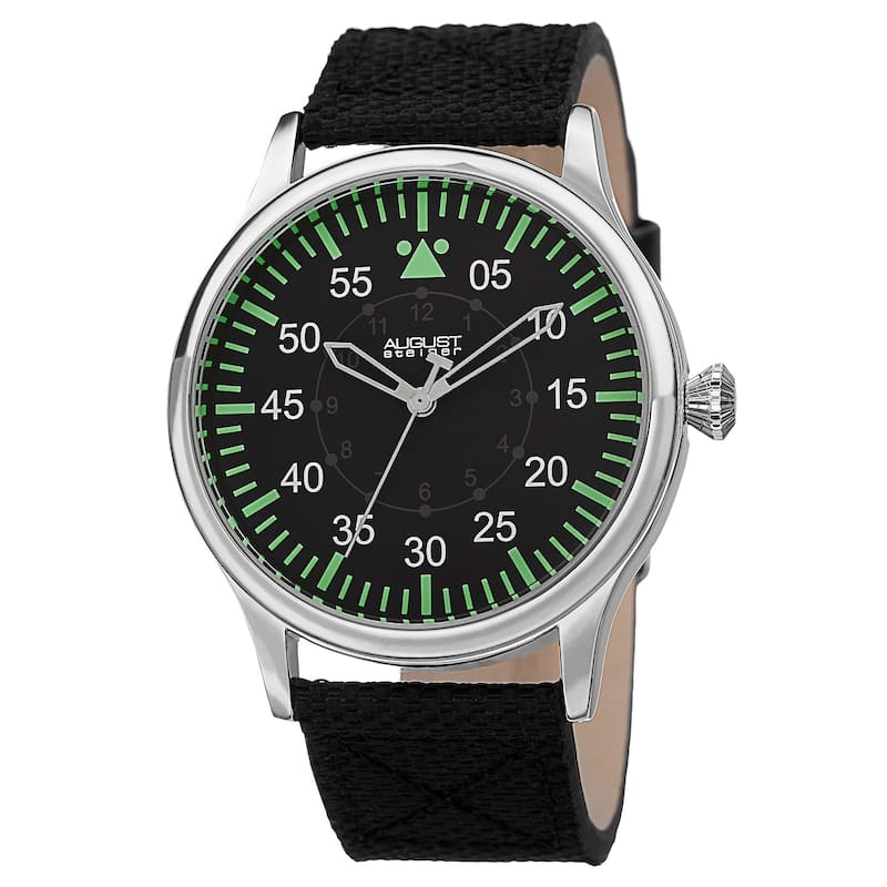 August Steiner Men's Swiss Quartz Canvas with Strap Watch - Silver-tone / Black - N/A