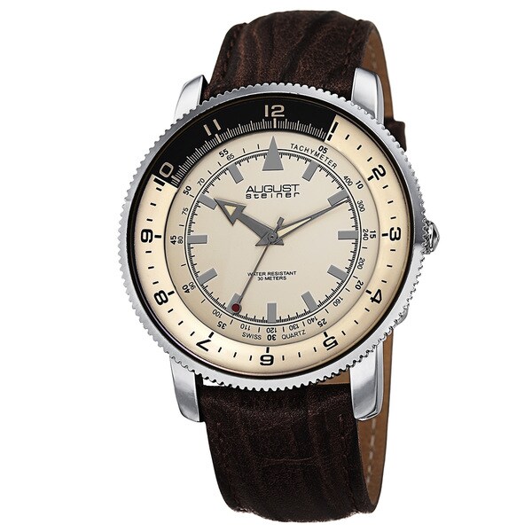 Shop August Steiner Men's Swiss Quartz Tachymeter Leather Strap Watch On Sale Free Shipping