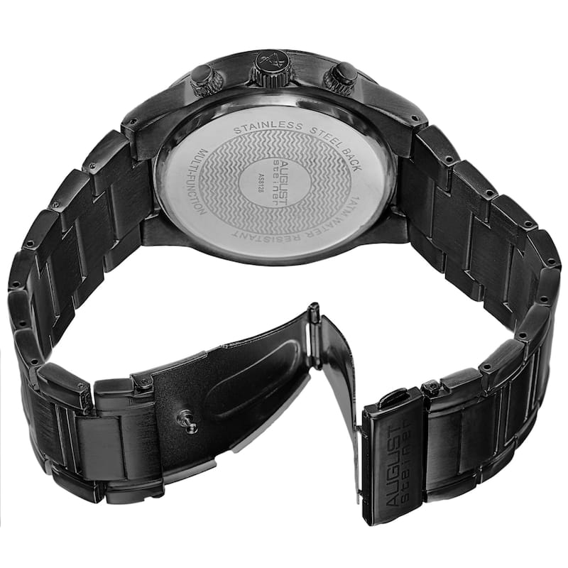 August Steiner Men's Swiss Quartz Multifunction Black Bracelet Watch
