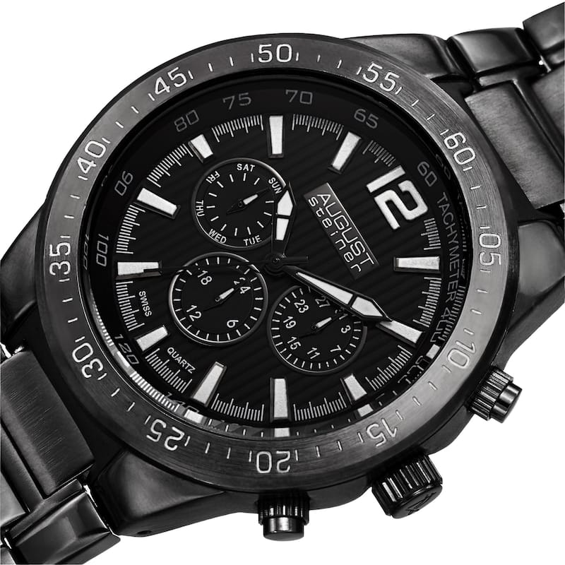 August Steiner Men's Swiss Quartz Multifunction Black Bracelet Watch