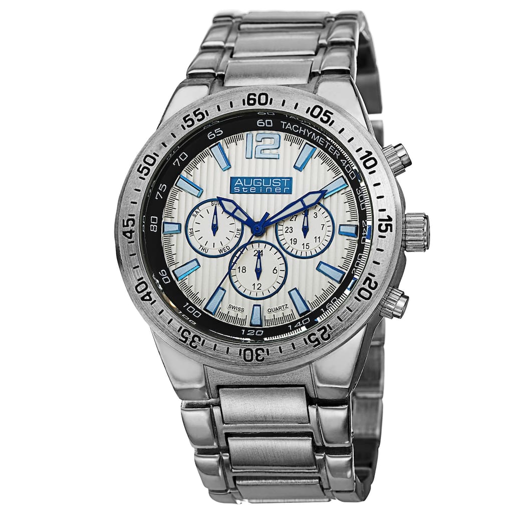 August Steiner Men's Swiss Quartz Multifunction Silver-Tone Bracelet Watch