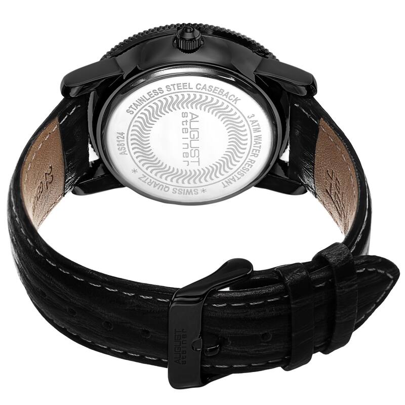 August Steiner Men's Swiss Quartz Tachymeter Leather Black Strap Watch