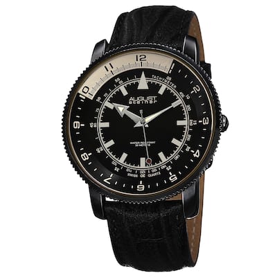 August Steiner Men's Swiss Quartz Tachymeter Leather Black Strap Watch