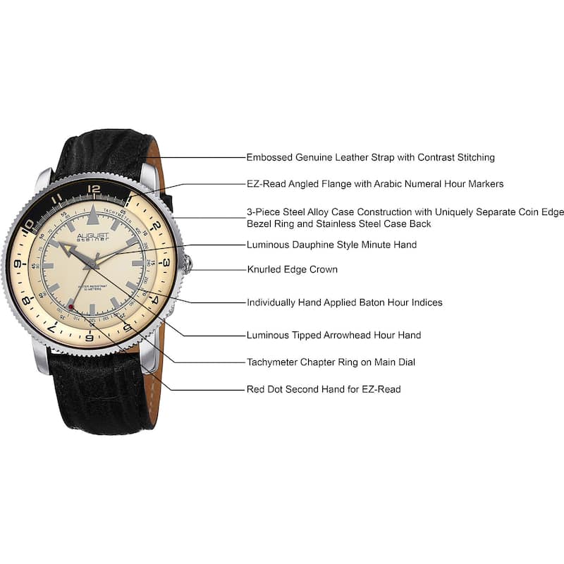 August Steiner Men's Swiss Quartz Tachymeter Leather Silver-Tone Strap Watch