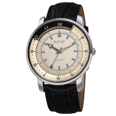 August Steiner Men's Swiss Quartz Tachymeter Leather Silver-Tone Strap Watch