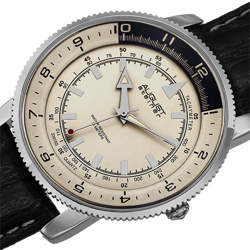 August Steiner Men's Swiss Quartz Tachymeter Leather Silver-Tone Strap Watch