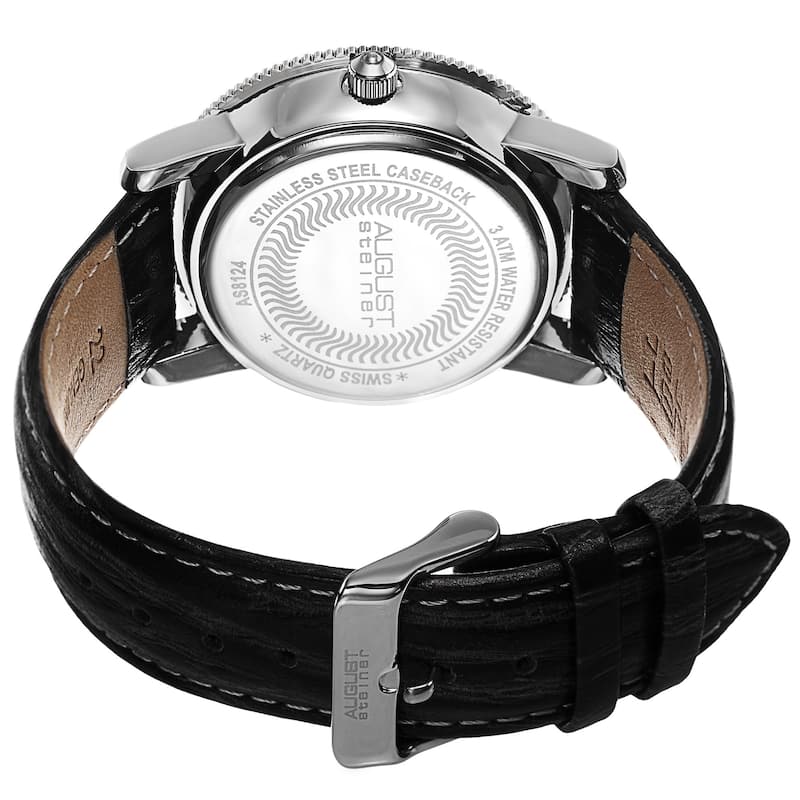 August Steiner Men's Swiss Quartz Tachymeter Leather Silver-Tone Strap Watch
