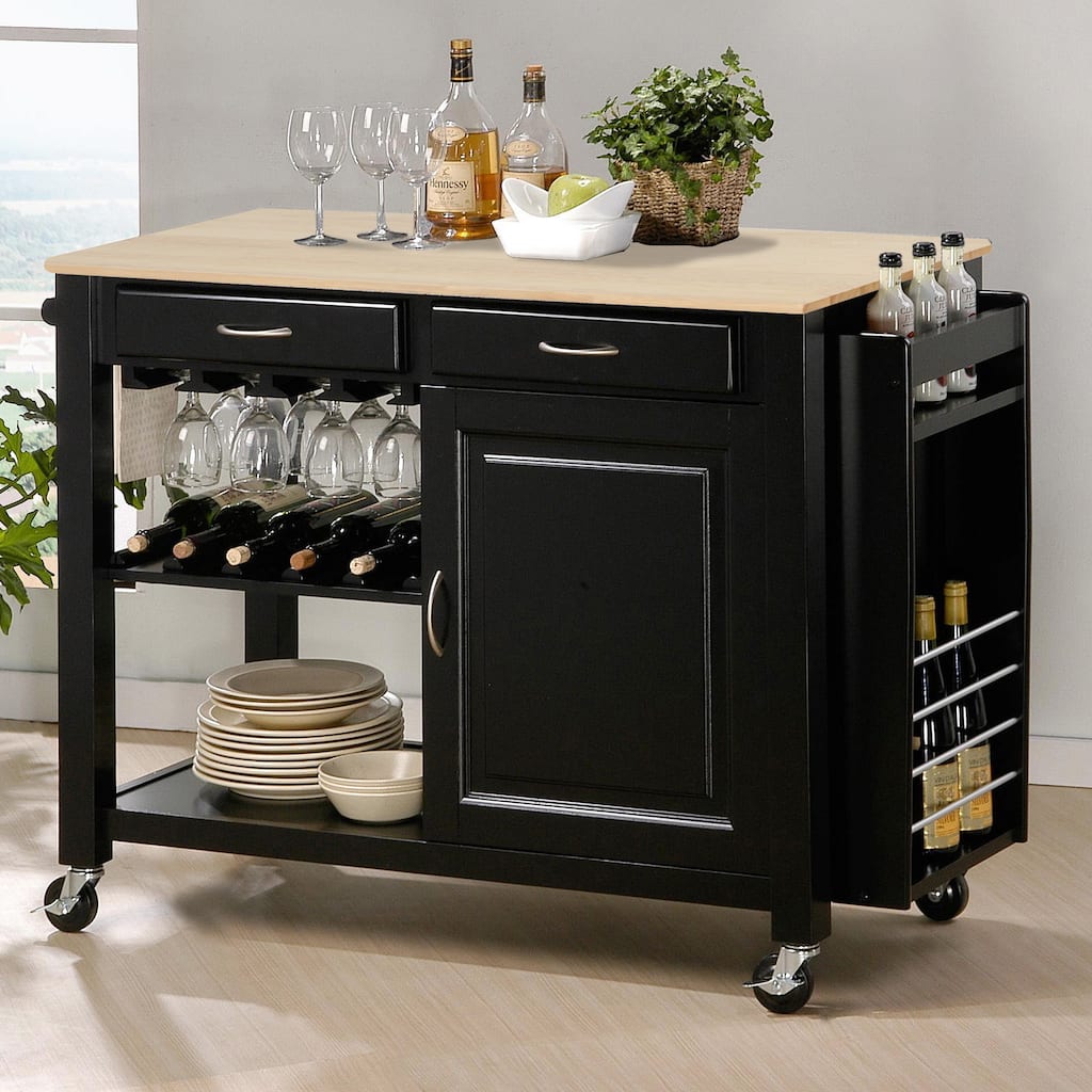Baxton Studio Phoenix Black Modern Kitchen Island with Wooden Top