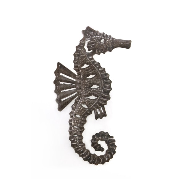 Handmade Recycled Steel Drum Set of 2 Sea Horses Wall Art (Haiti)