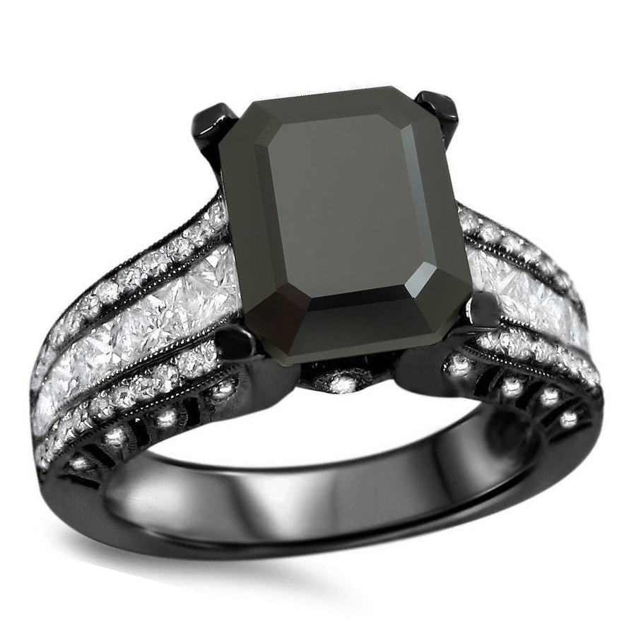 Noori 18k Black Gold 4 1/6ct TDW Black and White Emerald cut Diamond