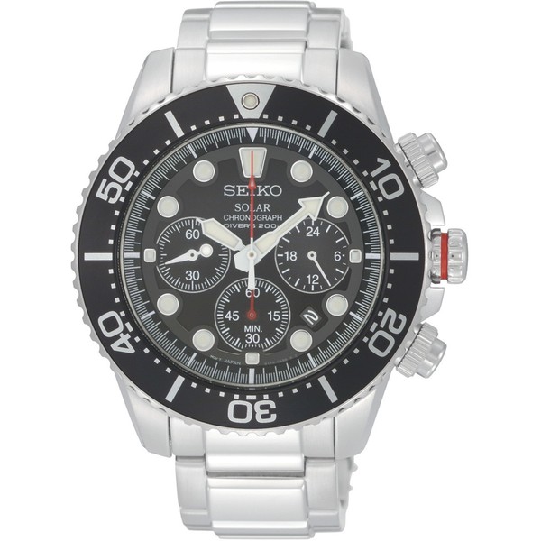 Shop Seiko Men's Solar Divers Black Chronograph Stainless Steel Watch ...