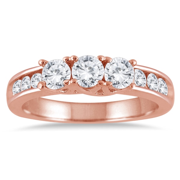 Marquee Jewels 10k Rose Gold 1ct TDW Diamond Three stone Ring (I J, I2