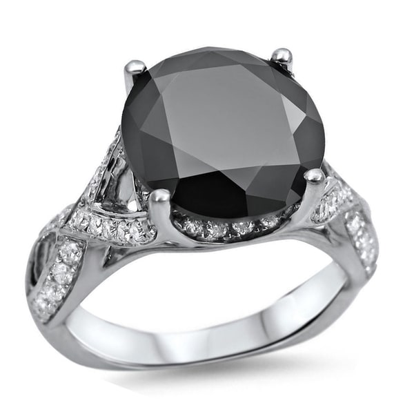 Noori 18k White Gold 4 1/4ct TDW Round cut Black/ White Diamond Ring